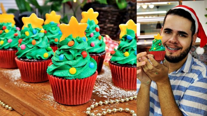 CUPCAKE ÁRVORE DE NATAL | CUPCAKE DE CHOCOLATE RECHEADO SIMPLES E FÁCIL