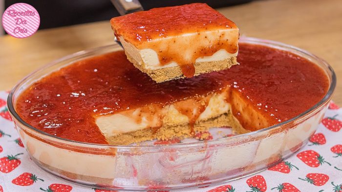 TORTA 4 LEITES COM GELEIA DE MORANGO NA TRAVESSA | NÃO VAI AO FOGO | MUITO FÁCIL | RECEITAS DA CRIS