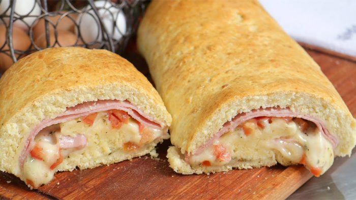 ROCAMBOLE SALGADO GOSTOSO DE PRESUNTO E QUEIJO COM FERMENTO DE BOLO – SEM DESCANSO! FÁCIL DE FAZER