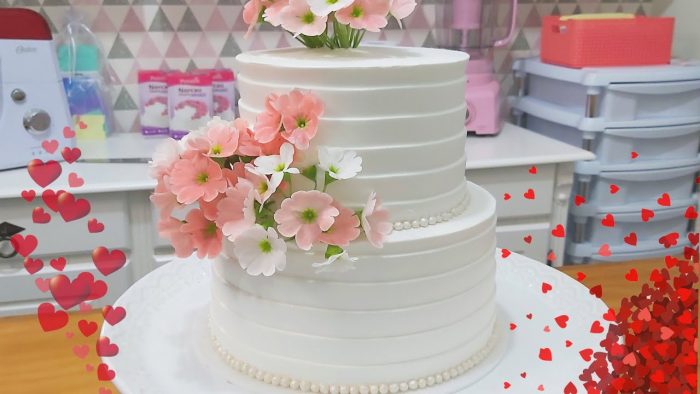 BOLO DE 2 ANDARES DE CASAMENTO /TRABALHO COM ESPÁTULA TEXTURIZADORA / PARIS CAKE DESIGNER