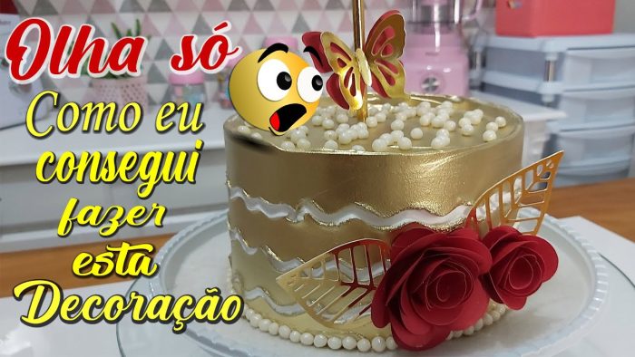 OLHA SÓ COMO FIZ  ESSA DECORAÇÃO / BOLO DOURADO COM TOPPER /PARIS CAKE DESIGNER