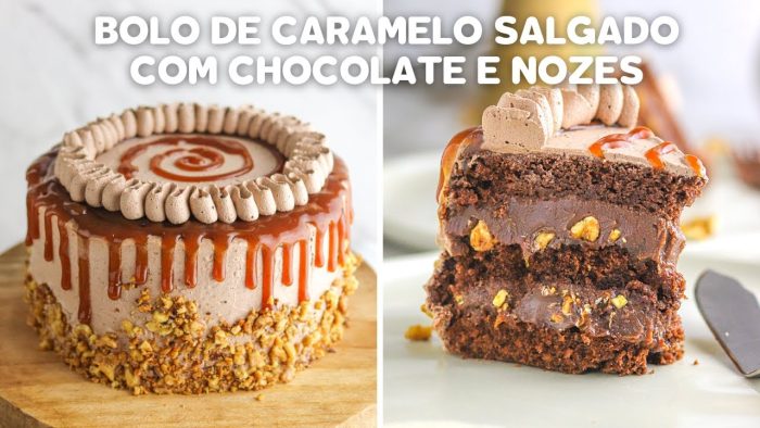 BOLO DE CARAMELO SALGADO COM CHOCOLATE E NOZES | com massa AMANTEIGADA de chocolate | Day Flaubert