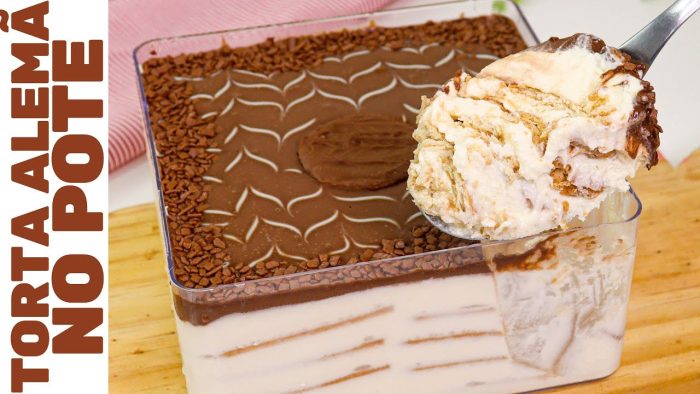 TORTA ALEMÃ NO POTE – CREMOSA E FÁCIL DE FAZER! | Sem gelatina e sem fogão! NÃO TALHA!
